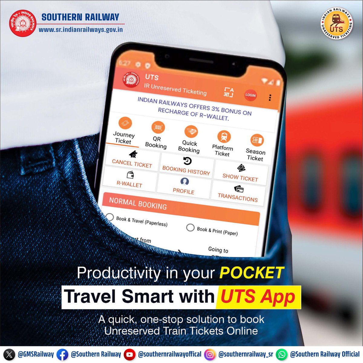 drmmadurai's tweet photo. Skip the queue, not the journey!
Book your train tickets anytime, anywhere with the UTS app.
Fast. Easy. Paperless.
#Digitalassest #SouthernRailway #IndianRailways https://t.co/XrNOX1fqsx