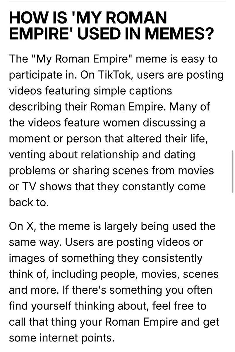 MissIN_Decent's tweet image. My daughter posted:
‘My Roman Empire. ❤️ I think about this daily.’

I’m like…OOOO that’s deep. WTF does it mean though? So as usual, I had to Google it to get it. 

I’ll comment with my X favorites. 😅 I’m DYING. To each their own!

What’s YOUR Roman Empire?
#internetpoints 🤗