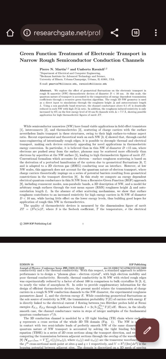Throwback.

While the least cited, this one was always my favorite for the quantum theory behind it.

Still a vast opportunity ahead for nano-engineered devices