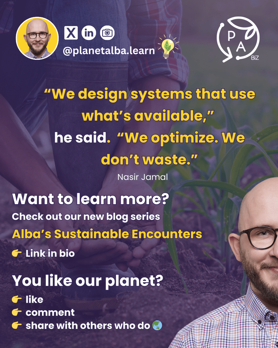 planetalba's tweet photo. You don’t need soil to grow food.
 You need wisdom.
 And Nasir Jamal has plenty of it.
This week on Alba’s Sustainable Encounters, I met the agronomist designing farms that adapt to climate chaos—not escape it.
 👇
https://t.co/PZxKH8ozwg 
 #Sustainability #FoodSecurity # #ASE https://t.co/ynWfL89Fbw