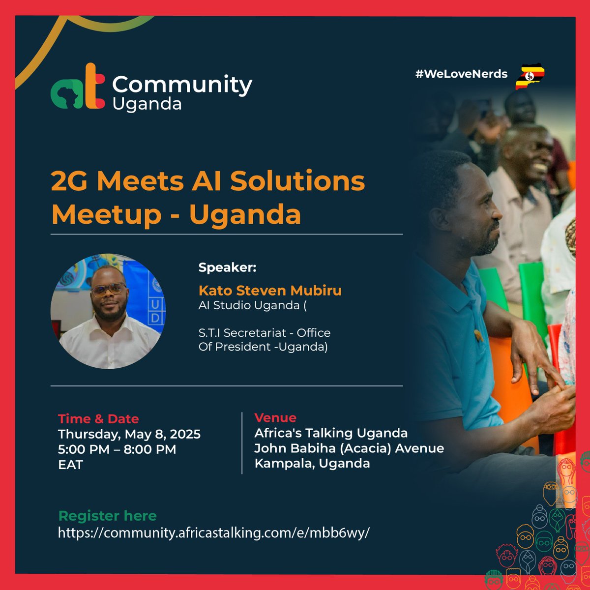 AI Studio Uganda (@aistudiouganda) on Twitter photo AI Studio Uganda is excited to be part of “2G Meets AI Solutions Meetup - Uganda”!
<a href="/katomubirusteve/">Kato Steven Mubiru</a> will share how AI can power real-world solutions, even on 2G.
May 8 | 5–8PM | Acacia Ave, Kampala
Register: community.africastalking.com/e/mbb6wy
#AIStudioUganda #2GMeetsAI #AIForAll AI Studio Uganda is excited to be part of “2G Meets AI Solutions Meetup - Uganda”!
<a href="/katomubirusteve/">Kato Steven Mubiru</a> will share how AI can power real-world solutions, even on 2G.
May 8 | 5–8PM | Acacia Ave, Kampala
Register: community.africastalking.com/e/mbb6wy
#AIStudioUganda #2GMeetsAI #AIForAll