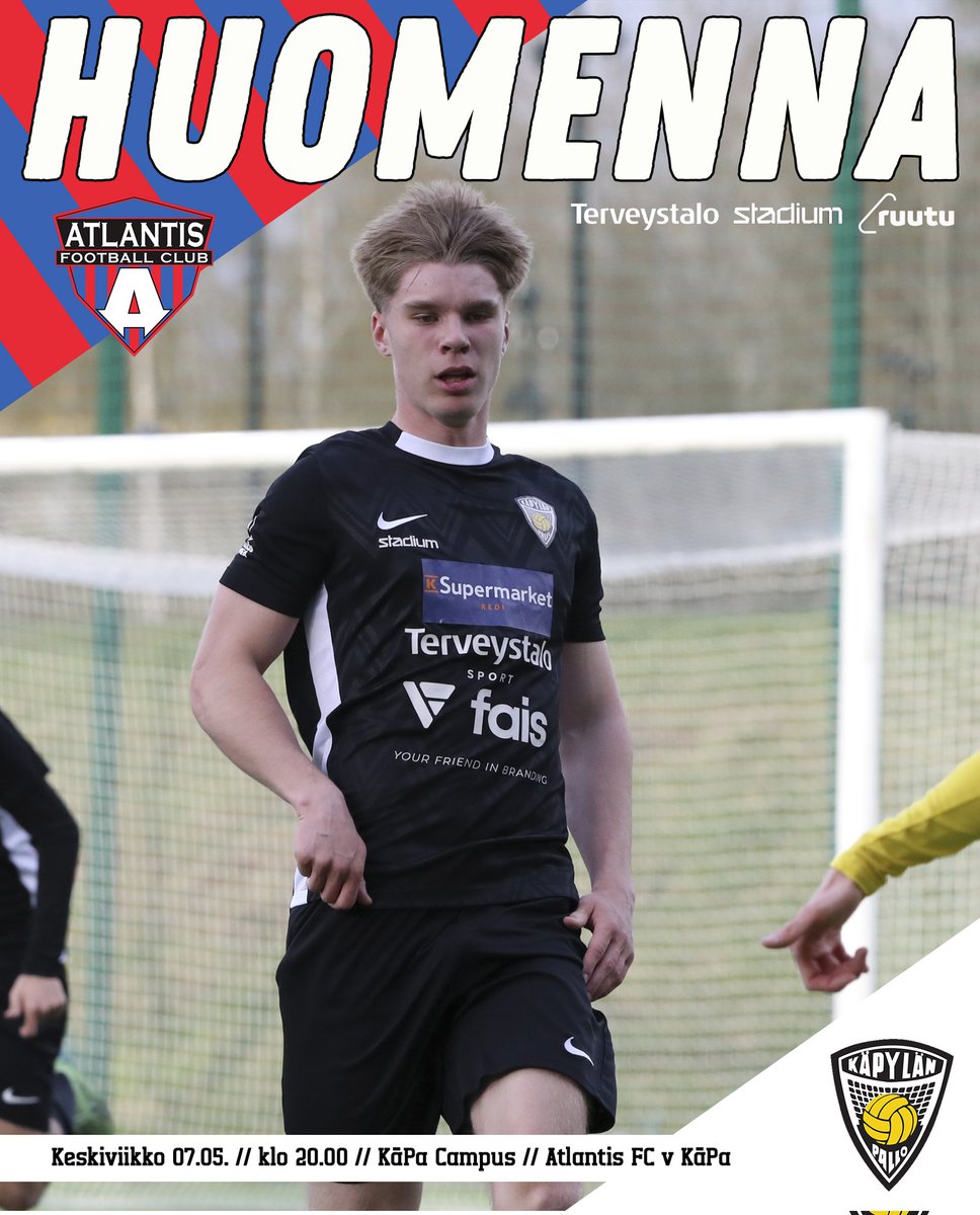 kapaedustus's tweet photo. Huomenna pelataan Suomen Cupin 4. kierroksen vierasmatsi kotoisella KäPa Campuksella. Vastaan asettuu Atlantis FC. Ottelu alkaa klo 20.00.
#käpa #käpylänpallo #käpaedustus #helsinki #jalkapallo #ykkösliiga #atlantisfc #ruutuplus #meneetunteisiin #suomencup #käpacampus #kumpula https://t.co/YPJhgFjjAj