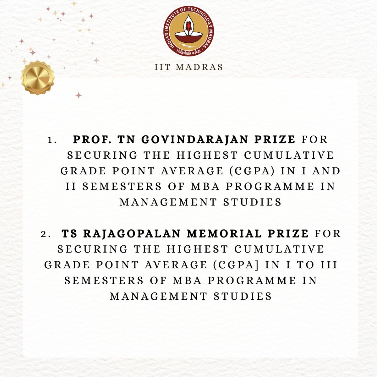 Heartfelt Congratulations to Alan Johny Konatt for a remarkable academic achievement at the 66th Institute Day of IIT Madras!

Alan has been honored with two prestigious awards from the Department of Management Studies: