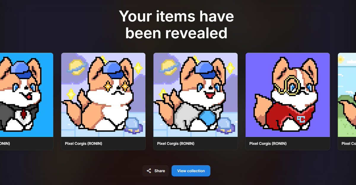Pixel Corgis Migration Mint on Ronin has ended! 
Official OS Page: opensea.io/collection/pix…

The collection has been revealed. You can now refresh your metadata and wait for your Corgis art to be updated.