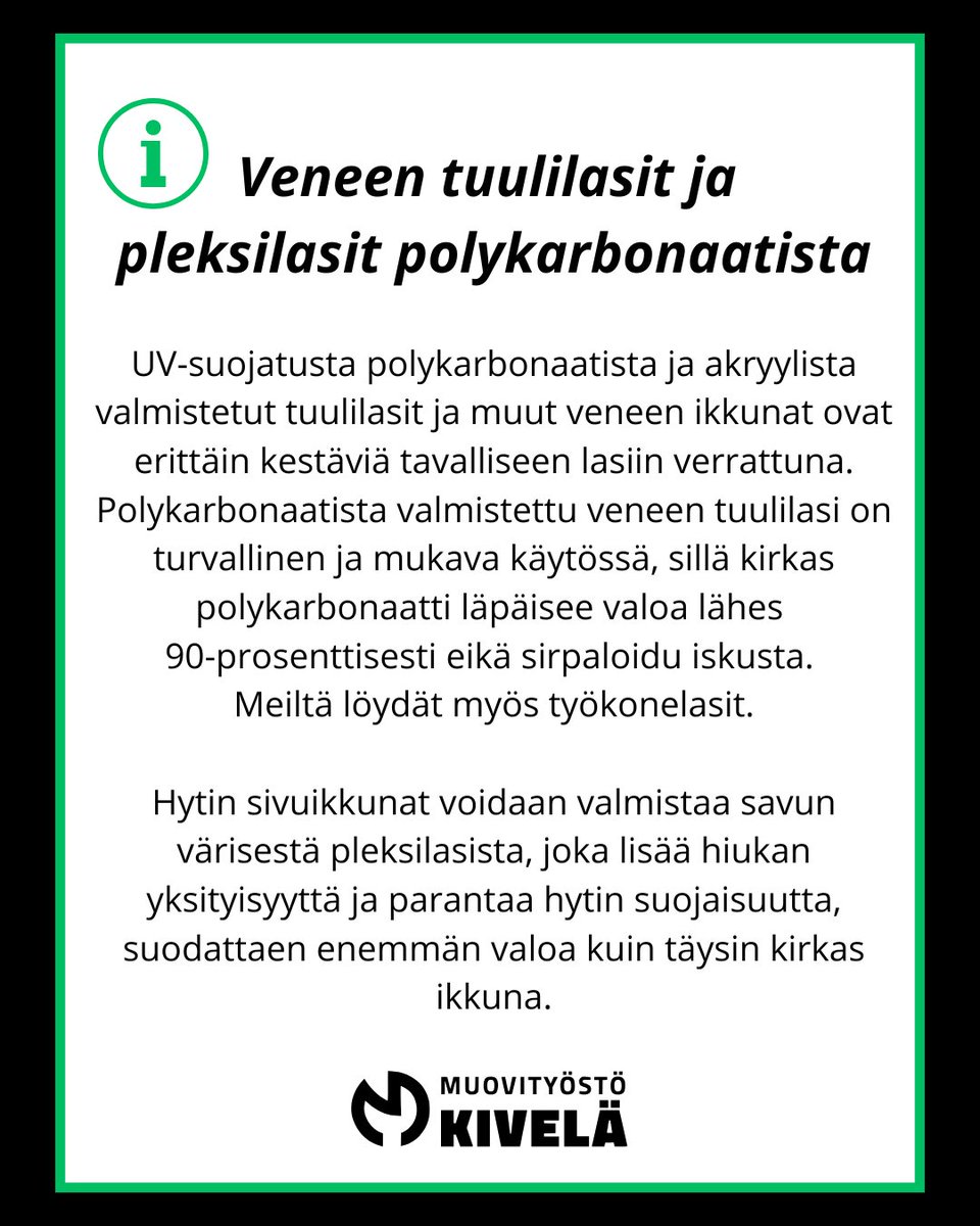 Tilaa veneen lasit nyt meiltä muovityosto.fi

#muovityöstökivelä #taivummetahtoosi #boating #boatlife #veneily
