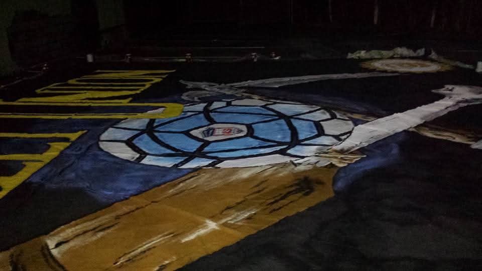 It was painted over a few days (and nights) in a very poorly lit parking lot behind the restaurant I lived above in Glenside. Painted on 36" wide muslin &amp; every square inch was covered in paint (Ben Mitchell used about 1 gallon in a 3 ft square in the background).
<a href="/FatherOfBen/">Jeffrey Mitchell</a>