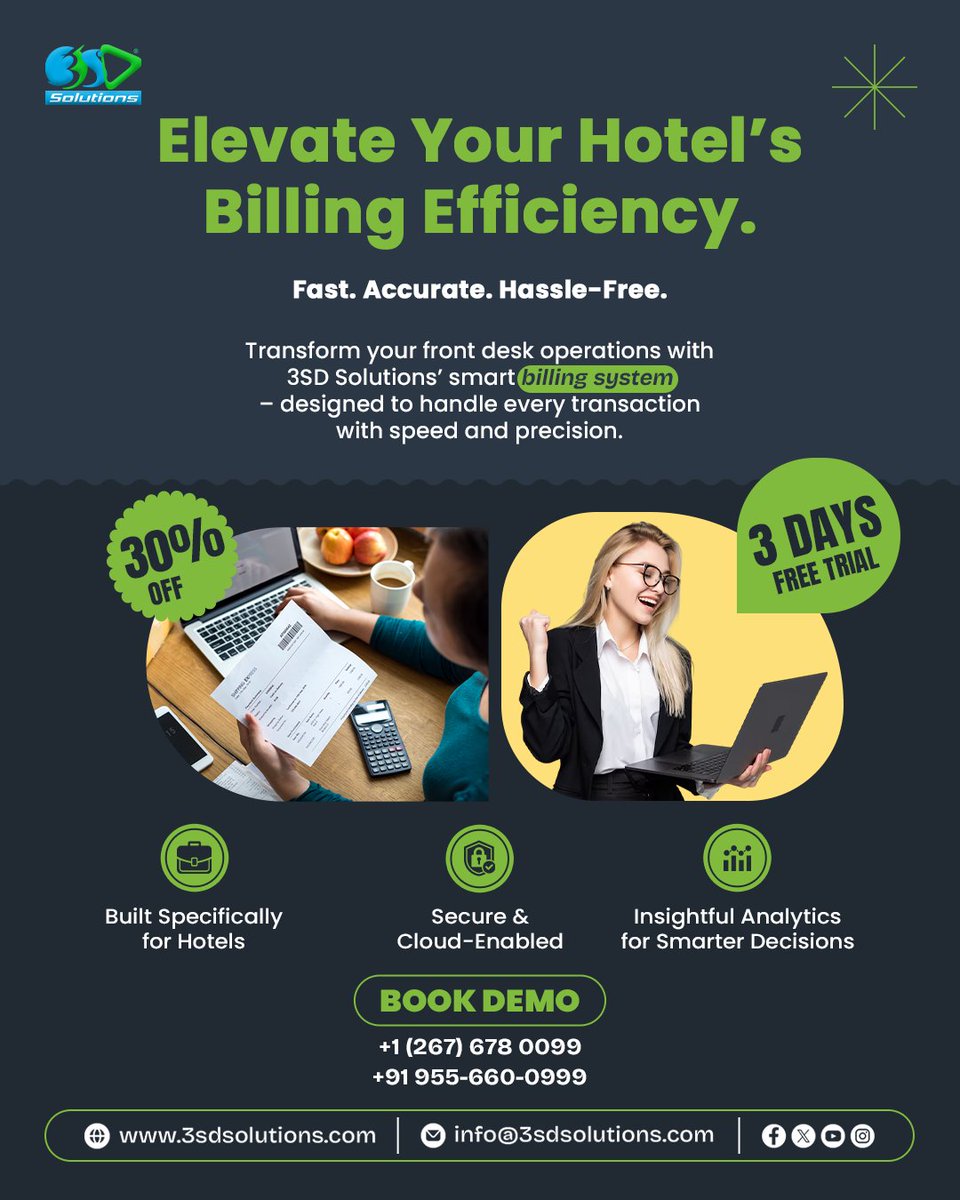 3sdSolutions's tweet photo. 🔔 Tired of Billing Chaos at Your Hotel? Let Simplicity Take the Lead! 🧾✨
Smooth operations start with smart solutions — and 3SD Solutions’ Hotel Billing Software is your front desk’s new best friend! 💼🏨
https://t.co/I5gXriCxFc
#HotelSoftware #BillingAutomation https://t.co/D5N9hbDLPp