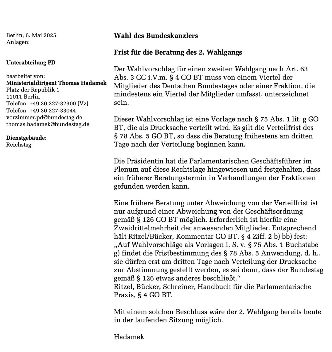 Legal Tribune Online (LTO) (@lto_de) on Twitter photo Für zweiten Wahlgang braucht es Beschluss zur Abweichung von Geschäftsordnung – also 2/3 Mehrheit. So die umstrittene Auffassung der Bundestags-Verwaltung. LTO liegt das Kurzgutachten des <a href="/Bundestag/">Deutscher Bundestag</a> hierzu vor. Für zweiten Wahlgang braucht es Beschluss zur Abweichung von Geschäftsordnung – also 2/3 Mehrheit. So die umstrittene Auffassung der Bundestags-Verwaltung. LTO liegt das Kurzgutachten des <a href="/Bundestag/">Deutscher Bundestag</a> hierzu vor.