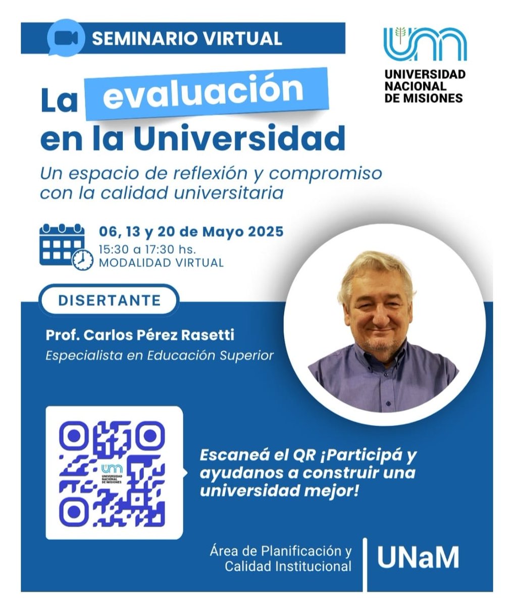 Seminario Virtual "La evaluación en la Universidad" los días 6, 13 y 20 de mayo