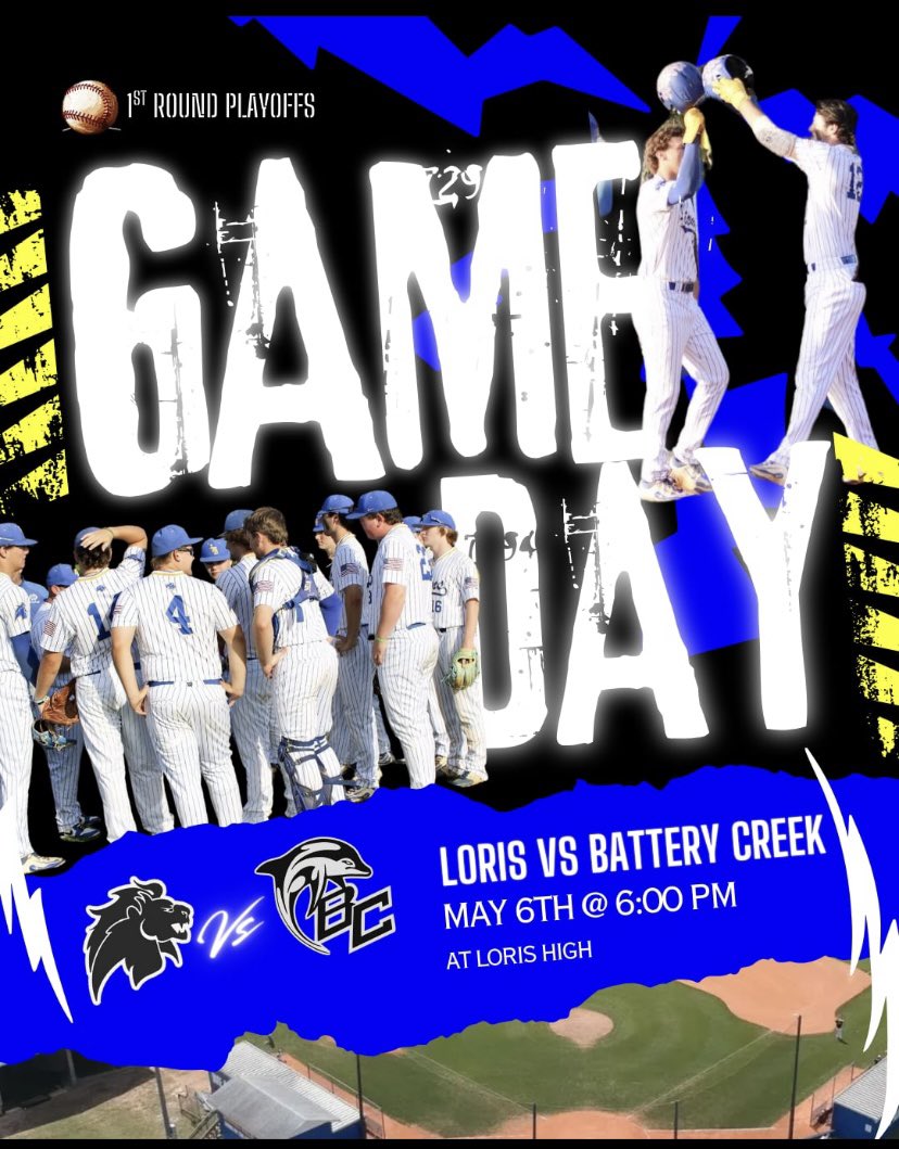 First round of Playoffs tonight for our Lions! Home game versus Battery Creek! 
Game time is set for 6:00pm! Come out and support our guys as we get the playoffs started! Go Lions! 🦁⚾️