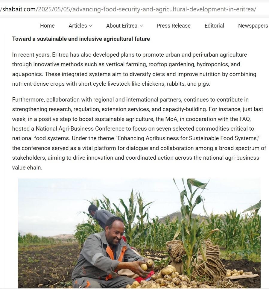 FAO Eritrea (@faoeritrea) on Twitter photo 🌱 A timely spotlight on 🇪🇷’s agricultural transformation! As highlighted by <a href="/hawelti/">Yemane G. Meskel 🇪🇷</a>, urban & peri-urban agri-food systems are key to building resilience. Our April launch of this new TCP is one step forward. #Eritrea #SFE #RAF #FAO #BetterProduction👇
rb.gy/oy1bb5 🌱 A timely spotlight on 🇪🇷’s agricultural transformation! As highlighted by <a href="/hawelti/">Yemane G. Meskel 🇪🇷</a>, urban & peri-urban agri-food systems are key to building resilience. Our April launch of this new TCP is one step forward. #Eritrea #SFE #RAF #FAO #BetterProduction👇
rb.gy/oy1bb5
