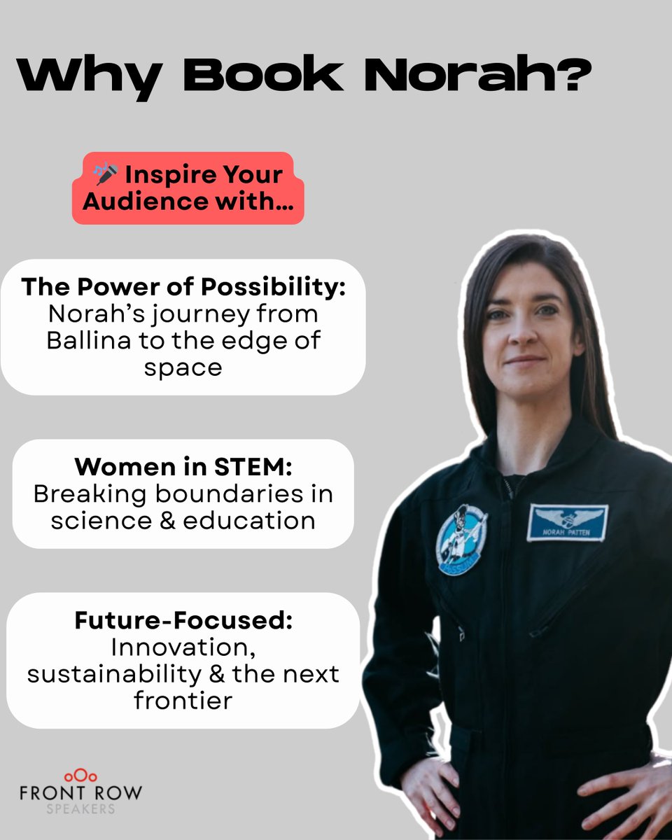 Front Row Speakers (@frspeakers) on Twitter photo 🚀 We’re thrilled to welcome Norah Patten exclusively to Front Row Speakers!
A leading voice in STEM & space exploration, Norah inspires audiences to dream big & reach higher.
📩 welcome@frontrowspeakers.com
#NorahPatten #WomenInSTEM 🚀 We’re thrilled to welcome Norah Patten exclusively to Front Row Speakers!
A leading voice in STEM & space exploration, Norah inspires audiences to dream big & reach higher.
📩 welcome@frontrowspeakers.com
#NorahPatten #WomenInSTEM
