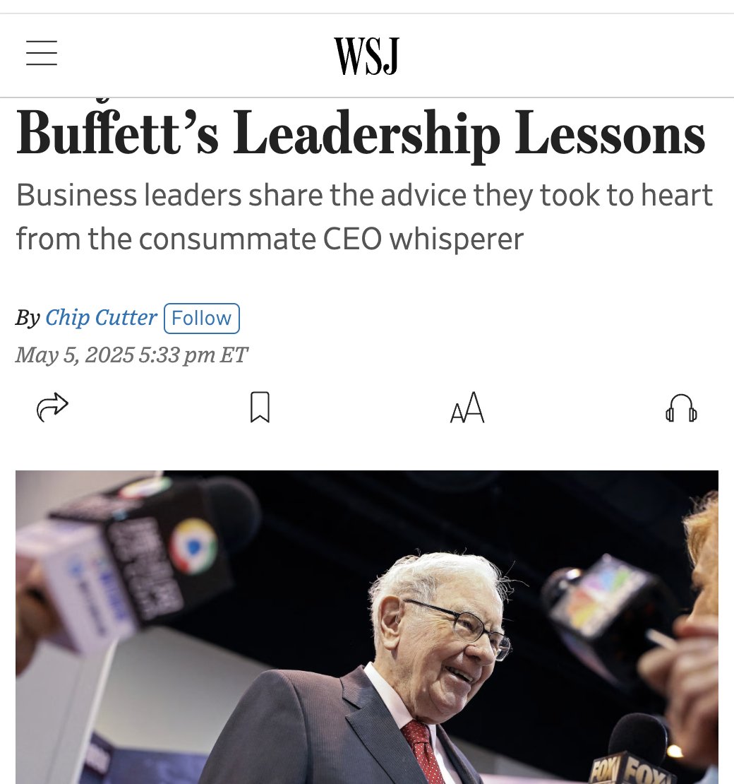 Great article from today's WSJ re Buffett and leadership, and, sorry UNC, it's making me think of the Heels' decision to hire Belichick w Hudson in tow. My two favs: “Do you ever talk about what could go wrong?” &amp; "Pick the right leaders—not only for their ability, but for their