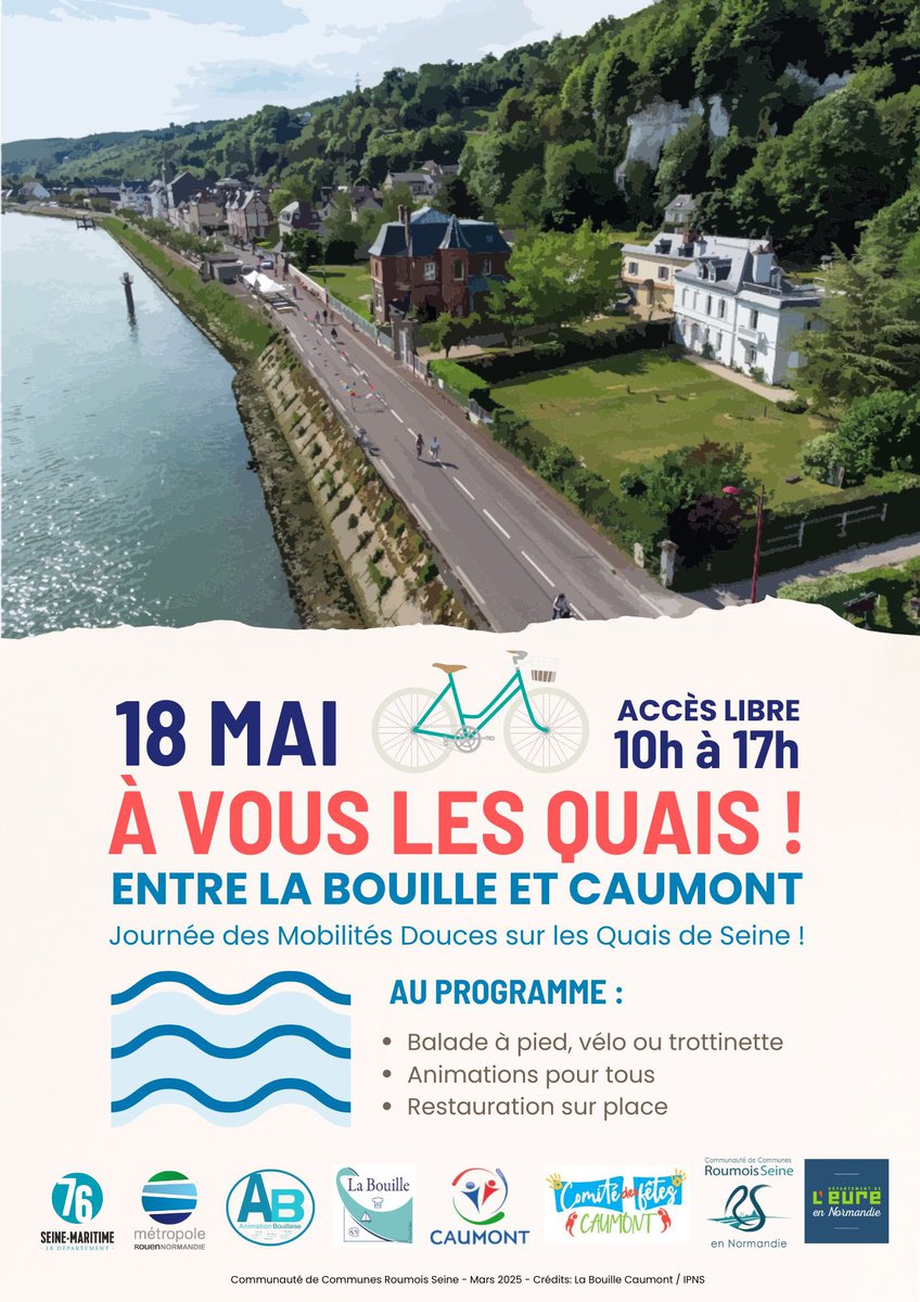 Réserver les quais de Seine aux piétons et cyclistes ? C’est la belle idée de la journée « À vous les quais ! » entre La Bouille et Caumont, sur 5 kilomètres.
Rendez-vous pour la deuxième édition le dimanche 18 mai de 10h à 17h avec des animations et de la restauration sur place.
