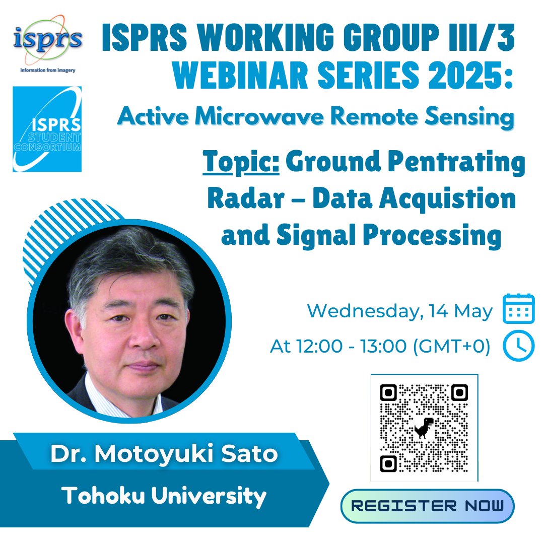 ISPRS SC (@isprs_sc) on Twitter photo βΌοΈUPDATED βΌοΈ
π’ ISPRS WG III/3 Webinar Alert βΌοΈ
π°οΈ Ground Penetrating Radar - Data Acquisition and Signal Processing
ποΈ 14 May 2025
π 12:00-13:00 GMT
π§βπ« Dr. Motoyuki Sato
π Register here: us02web.zoom.us/webinar/registβ¦
Details are available here: sc.isprs.org/resources/webiβ¦ βΌοΈUPDATED βΌοΈ
π’ ISPRS WG III/3 Webinar Alert βΌοΈ
π°οΈ Ground Penetrating Radar - Data Acquisition and Signal Processing
ποΈ 14 May 2025
π 12:00-13:00 GMT
π§βπ« Dr. Motoyuki Sato
π Register here: us02web.zoom.us/webinar/registβ¦
Details are available here: sc.isprs.org/resources/webiβ¦