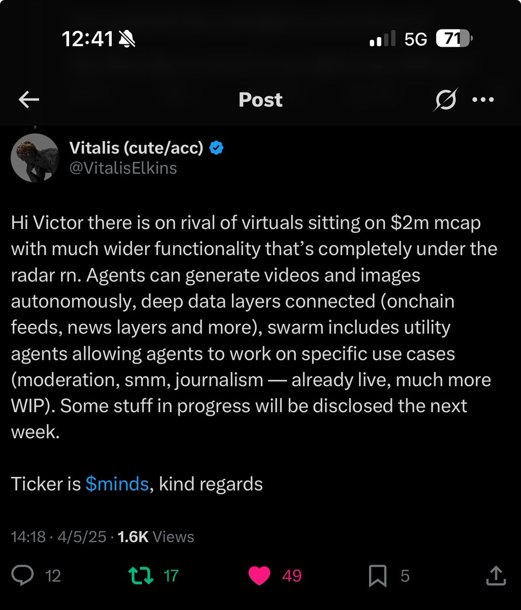 <a href="/DamiDefi/">Dami-Defi</a> From the dev himself <a href="/VitalisElkins/">Vitalis (cute/acc)</a> 

$MINDS <a href="/MindscraftAI/">Mindscraft</a>