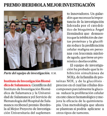 lab_ahh's tweet photo. Orgullosos de recibir el Premio Iberdrola a Mejor Proyecto de Investigación Universitaria. Nuestro estudio muestra que la inhibición simultánea de NOX2 y la glucólisis potencia la quimioterapia en LMA. ¡Gracias por este reconocimiento!
@usal, @IBSAL_IIS, @HematoCAUSA https://t.co/mxHYDg31Ak