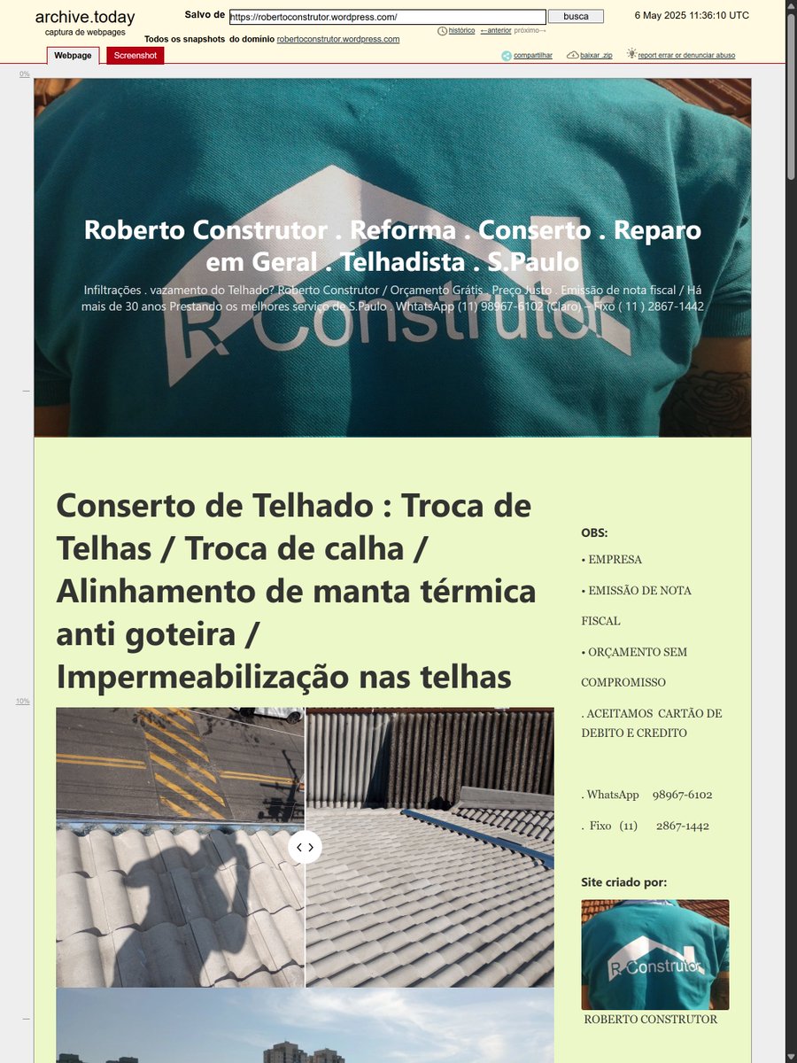 [@ DIVULGAÇÃO] 
VAI CONSTRUIR OU REFORMAR; linktr.ee/robertoconstru…… 

ZONA NORTE-SP, SÃO PAULO-SP (CAPITAL) E REGIÃO!   

• Telhadista • Pintor • Eletricista • Azulejista • Pedreiro