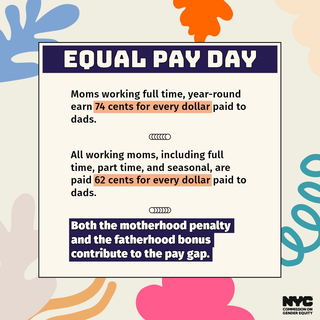 📣May 6 is #MomsEqualPayDay! Moms working F/T earn 74 cents &amp; all working moms earn 62 cents for every $1 dads earn.
📅ow.ly/uBHP50SmGVE
📜nyc.gov/SalaryHistoryN…
📜nyc.gov/DisplayThePayN…
📘 bit.ly/3XP089L
💥aauw.org/act/ 
#EqualPay #PayEquity #NYC