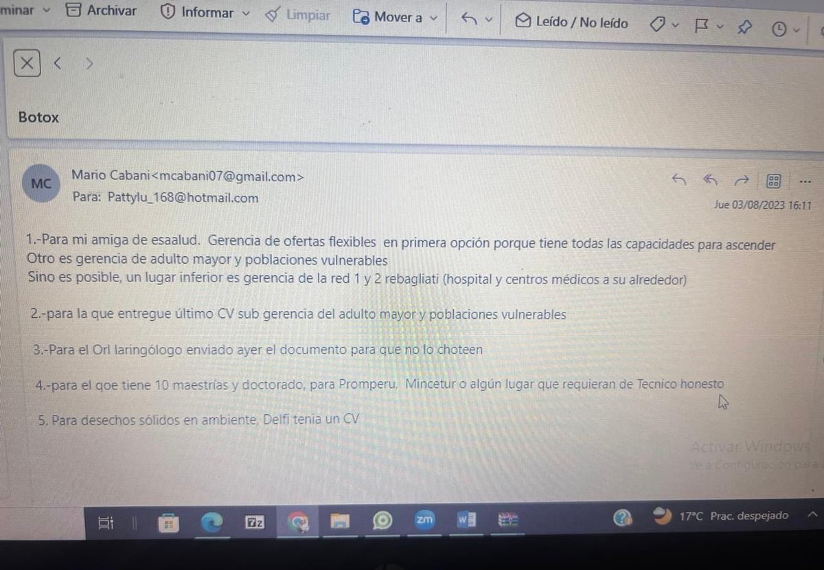 Carlos Paredes (@cparedesr) on Twitter photo 🚨Nadie se demora casi 2 años en cobrar por una operación. Sí está probado que hubo un canje ilegal. Existe un correo electrónico (entregado por una testigo protegida) y por lo menos 2 nombramientos en altos cargos públicos (<a href="/EsSaludPeru/">EsSalud Perú</a> y <a href="/SedapalOficial/">SedapalOficial</a>) pedidos por Cabani. 👇 🚨Nadie se demora casi 2 años en cobrar por una operación. Sí está probado que hubo un canje ilegal. Existe un correo electrónico (entregado por una testigo protegida) y por lo menos 2 nombramientos en altos cargos públicos (<a href="/EsSaludPeru/">EsSalud Perú</a> y <a href="/SedapalOficial/">SedapalOficial</a>) pedidos por Cabani. 👇