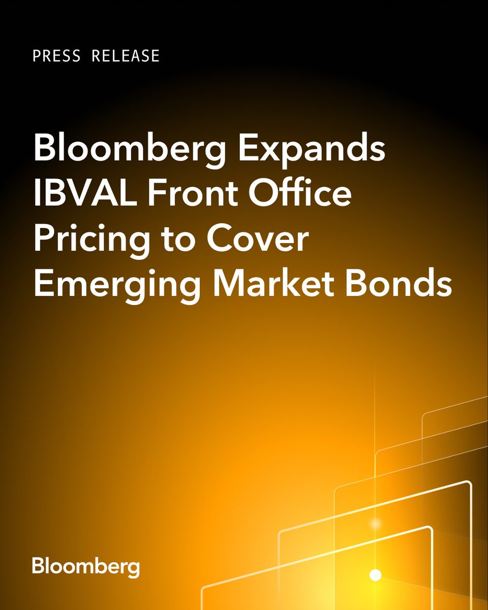 Intraday BVAL (IBVAL) Front Office—Bloomberg’s AI-powered pricing solution—now covers emerging market bonds, delivering greater pricing transparency to some of the most liquid international bond markets. 📈

📖 Read the press release to learn more: bloom.bg/3YzgJON