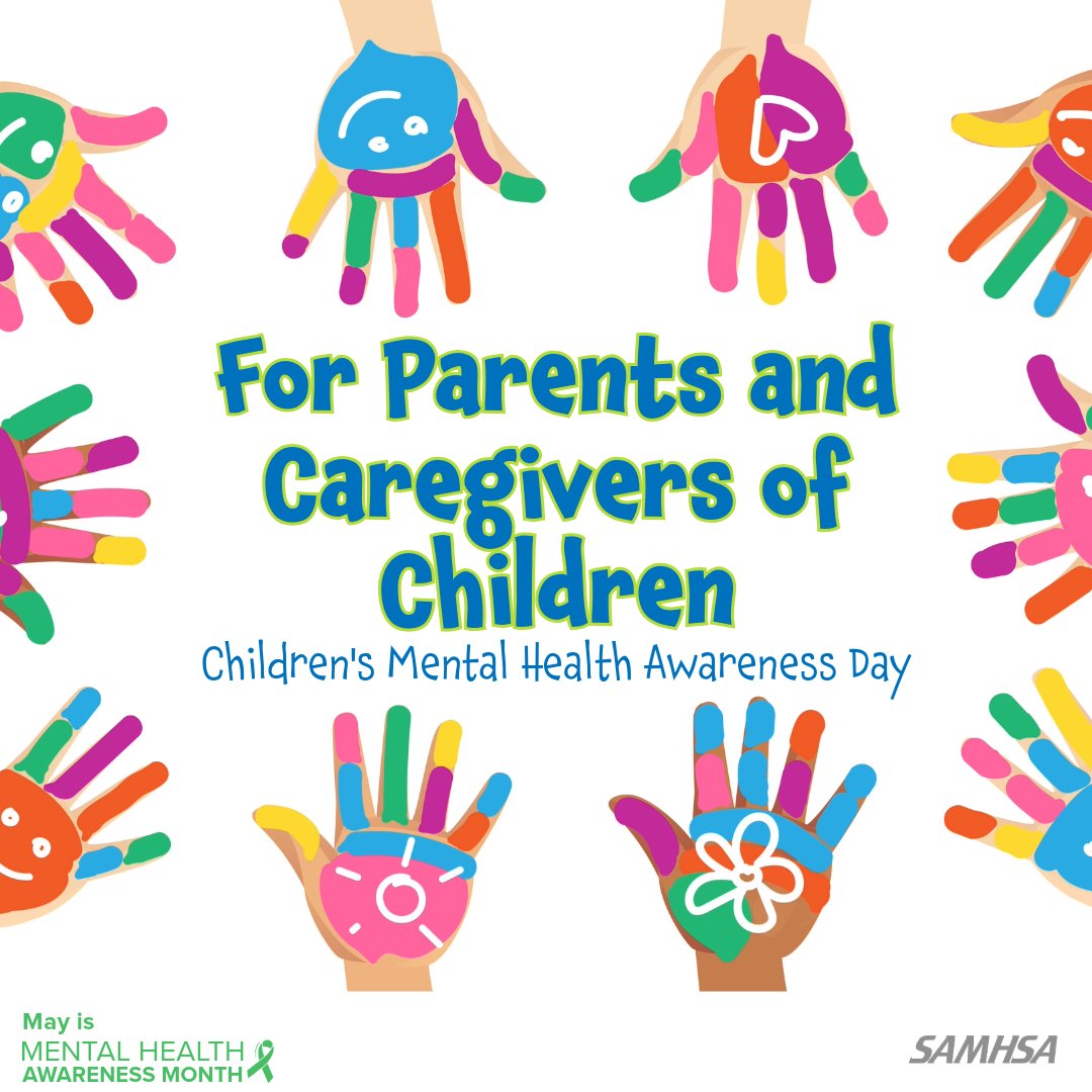 #ChildrensMentalHealthAwarenessDay is this Thurs, May 8: Positive mental health is essential for kids- reaching milestones, learning healthy social skills &amp; coping when there are problems. Let's bring awareness about the needs of children's mental health! samhsa.gov/observances/na…