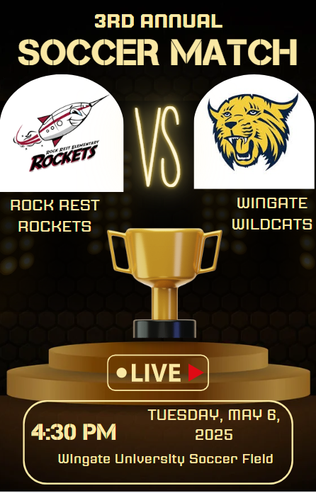Wingate Elementary School (@wingateesnc) on Twitter photo Today!
3rd annual Soccer match Wingate Wildcats VS <a href="/RockRestESNC/">Rock Rest Elementary</a> Rockets. 4:30 PM at the Wingate University Soccer Field! <a href="/UCPSNC/">Union County Public Schools</a> <a href="/AGHoulihan/">Andrew G. Houlihan</a> Today!
3rd annual Soccer match Wingate Wildcats VS <a href="/RockRestESNC/">Rock Rest Elementary</a> Rockets. 4:30 PM at the Wingate University Soccer Field! <a href="/UCPSNC/">Union County Public Schools</a> <a href="/AGHoulihan/">Andrew G. Houlihan</a>