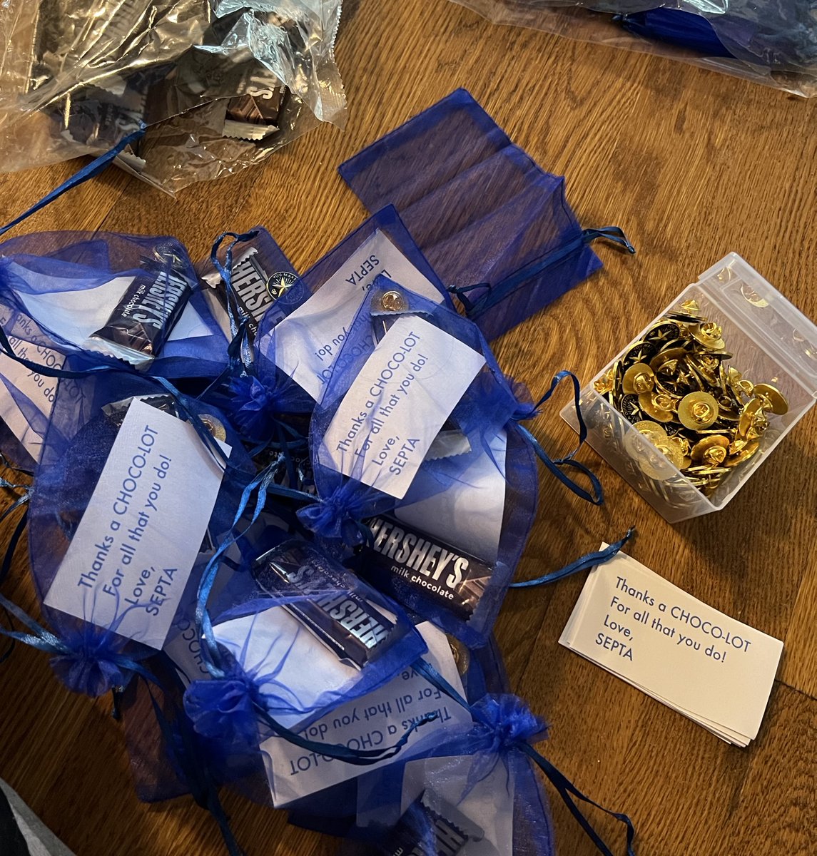 In honor of Teacher Appreciation Week, members of our Special Education Parent Teacher Association will be handing out these goody bags today to staff, each containing chocolates, a friendly note and a pin that says You Make a Difference.