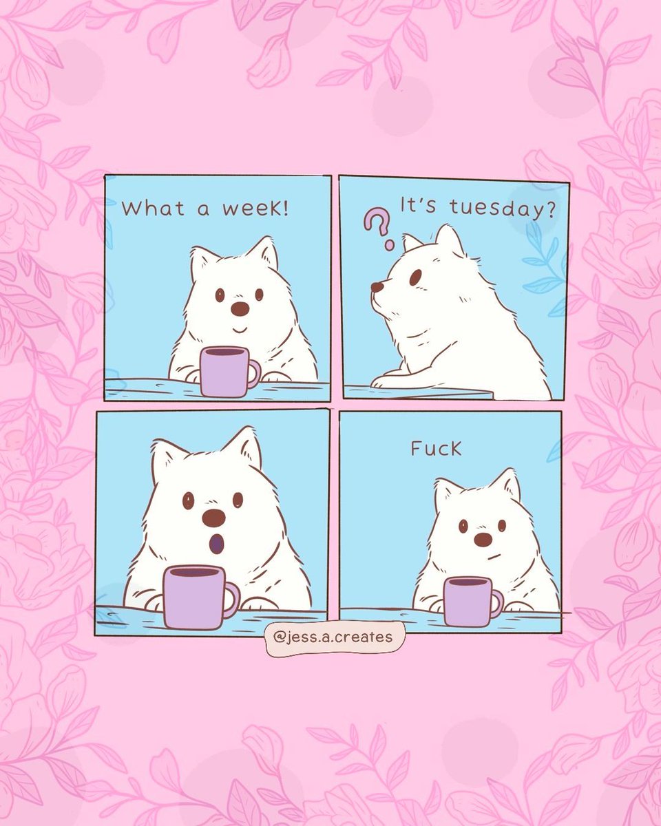 jess_a_creates's tweet photo. When the week’s already wonky and it’s only Tuesday.
#burnoutmood #mentalmeme #tiredandthriving #dogcomics #relatablehumor #jessacreates https://t.co/v58hn1Mnob