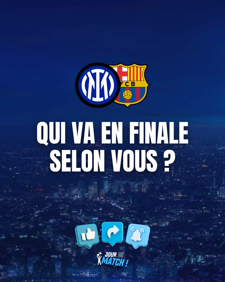 🔎🇪🇺 INTER - BARÇA

👀 Match attendu par tous les fans de football grâce à un match exceptionnel à l’aller (3-3), San Siro donne rendez-vous à la vérité ce soir. Deux styles, deux géants d’Europe, et une place en finale de Ligue des Champions au bout.

#InterBarça