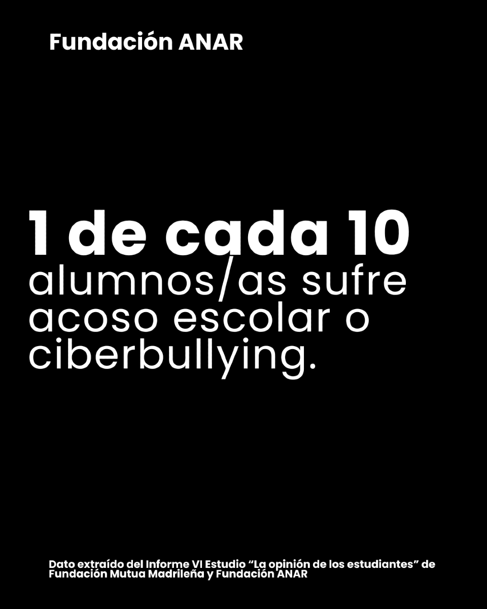 😔 1 de cada 10 alumnos/as sufre acoso escolar o ciberbullying.

No es una estadística. Es un niño que no quiere ir al colegio. Una adolescente que se siente sola. Es una niña que llora cada vez que piensa en ir a clase.
