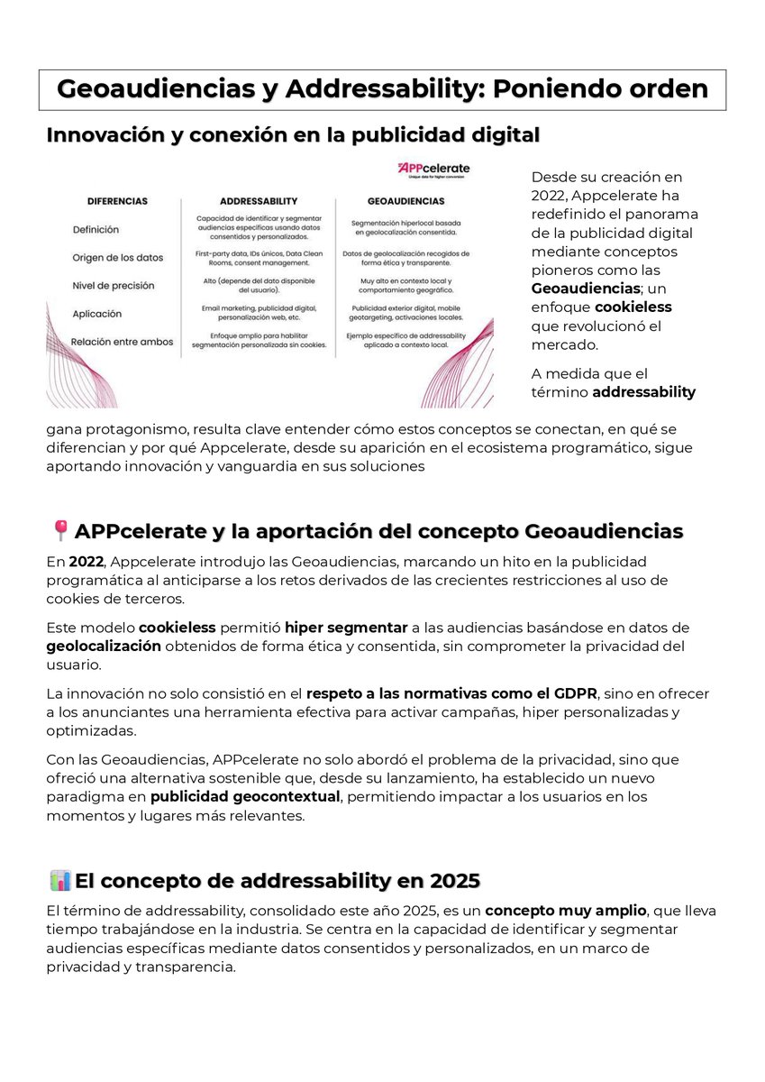 Appcelerate_ai's tweet image. 💥Appcelerate revolucionó la publicidad digital con conceptos pioneros como las #Geoaudiencias cookieless

💣¿Qué conexiones y diferencias hay con el de #Addressability, en tendencia últimamente?

💥Appcelerate responde al presente, y anticipa el futuro⤵️
linkedin.com/posts/appceler…