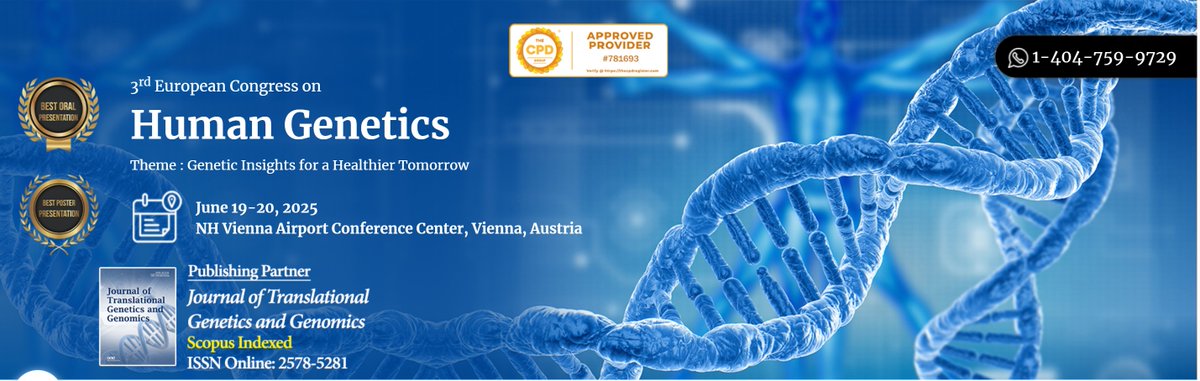 OfGenomics's tweet image. 🔬 Special Issue Alert!
🤝 Supported Journal of 3rd European Congress on Human Genetic

🗓️June19-20,Vienna, Austria
🧬 Submit your abstract
📢 Get published in our special issue
💸 Free APC before June

#Genetics #HumanGenetics #EJHG #SpecialIssue #OpenAccess #AI