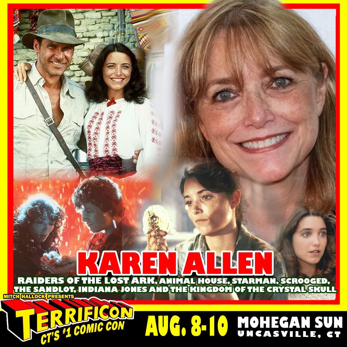 TERRIFICON is thrilled to welcome actress KAREN ALLEN to Mohegan Sun on August 8-10 as part of its 10th anniversary comic con! You can pre-order pro photo ops or get your tickets by visiting our website at terrificon.com

Karen Allen is an American film, television and