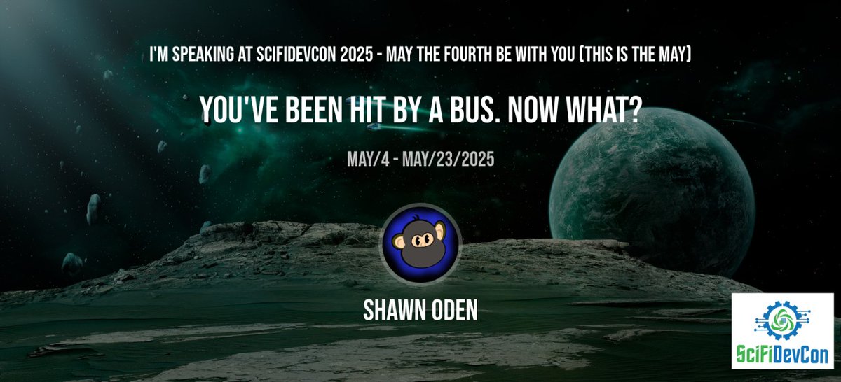 scifidevcon (@scifidevcon) on Twitter photo Day 3 of #SciFiDevCon is live! Today we have <a href="/CodeFuMonkey/">Shawn Oden</a>
with "You've Been Hit By a Bus. Now What?" scifidevcon.com/courses/2025-s… Day 3 of #SciFiDevCon is live! Today we have <a href="/CodeFuMonkey/">Shawn Oden</a>
with "You've Been Hit By a Bus. Now What?" scifidevcon.com/courses/2025-s…