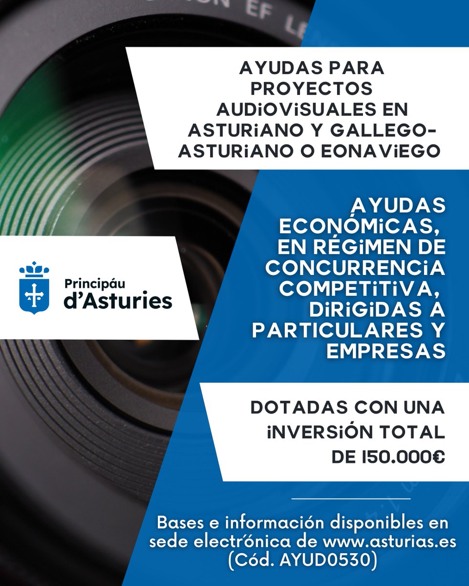 Asturias Paraíso Natural Film Commission (@asturiasfilm) on Twitter photo 🟢 #AYUDA👉<a href="/culturaAST/">Conseyería de Cultura, P. Llingüística y Deporte</a> convoca línea de ayudas para proyectos audiovisuales en asturiano y eonaviego, dirigidas a particulares y empresas, con una dotación total de 150.000€, -50.000€ para particulares y 100.000€ para empresas-.
Info y bases en: run.gob.es/dnt69d4f 🟢 #AYUDA👉<a href="/culturaAST/">Conseyería de Cultura, P. Llingüística y Deporte</a> convoca línea de ayudas para proyectos audiovisuales en asturiano y eonaviego, dirigidas a particulares y empresas, con una dotación total de 150.000€, -50.000€ para particulares y 100.000€ para empresas-.
Info y bases en: run.gob.es/dnt69d4f