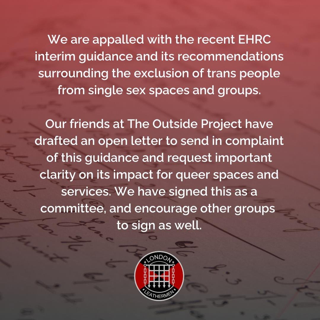 Our friends at The Outside Project have drafted an open letter to send in complaint of EHRC guidance and request important clarity on its impact for queer spaces and services. We have signed this as a committee, and encourage other groups to sign as well.

tinyurl.com/5n83ju2j