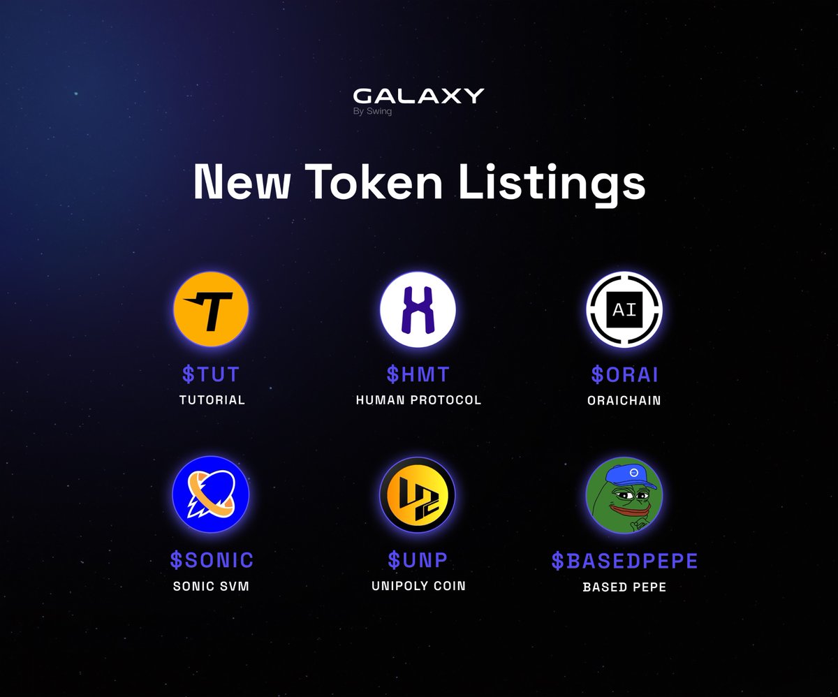 Bringing $TUT, $HMT, $ORAI, $SONIC, $UNP, and $BASEDPEPE aboard the Galaxy station.

Fuel up, your next swap’s moving at sonic speed 🔥
