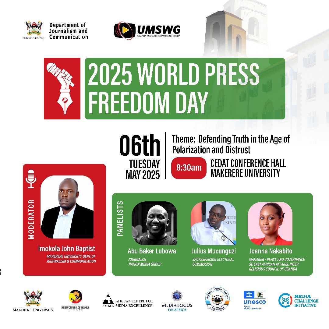 UNESCO-Uganda National Commission (@unescoug) on Twitter photo Today, we're in <a href="/Makerere/">Makerere University</a> commemorating #WorldPressFreedomDay, we honor the courage of journalists who risk everything to report the truth. A free press is the foundation of democracy
<a href="/Agoirosie1/">Agoirosie</a> <a href="/MoICT_Ug/">Ministry of ICT&NG</a> <a href="/UnescoEast/">UNESCO Eastern Africa</a>
#defendingthetruth Today, we're in <a href="/Makerere/">Makerere University</a> commemorating #WorldPressFreedomDay, we honor the courage of journalists who risk everything to report the truth. A free press is the foundation of democracy
<a href="/Agoirosie1/">Agoirosie</a> <a href="/MoICT_Ug/">Ministry of ICT&NG</a> <a href="/UnescoEast/">UNESCO Eastern Africa</a>
#defendingthetruth