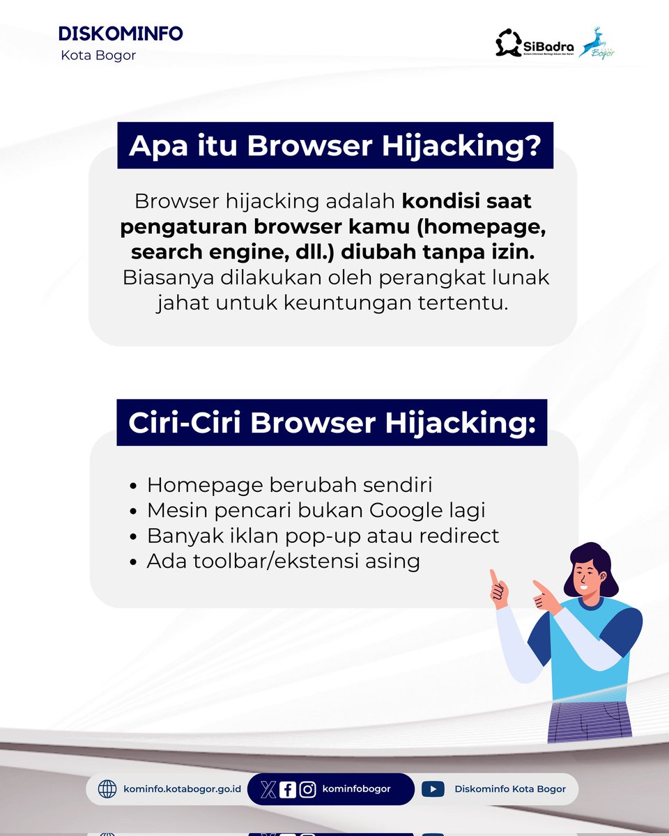 kominfobogor's tweet image. Bisa jadi kamu kena browser hijacking! Hati-hati saat install aplikasi, jangan asal klik ‘Next’ ya!

#PemkotBogor 
#DiskominfoKotaBogor
#BrowserHijacking
#KeamananDigital