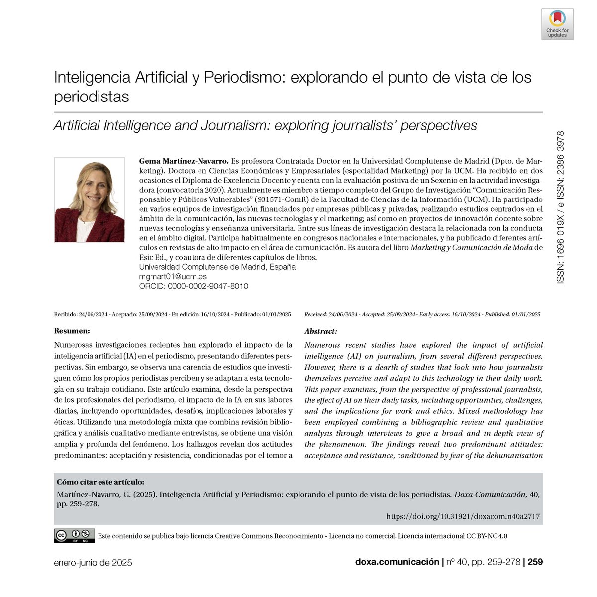 Doxa Comunicación (@doxacom) on Twitter photo Inteligencia Artificial y Periodismo: explorando el punto de vista de los periodistas
👌🏻 Por Gema Martínez Navarro de la <a href="/unicomplutense/">Complutense</a>
DOI: doi.org/10.31921/doxac…
#InteligenciaArtificial #periodismo #automatización #FactChecking #ética #investigación #DoxaComunicación Inteligencia Artificial y Periodismo: explorando el punto de vista de los periodistas
👌🏻 Por Gema Martínez Navarro de la <a href="/unicomplutense/">Complutense</a>
DOI: doi.org/10.31921/doxac…
#InteligenciaArtificial #periodismo #automatización #FactChecking #ética #investigación #DoxaComunicación