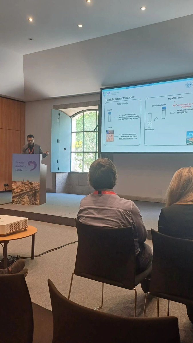 😃 Our team is the best promoting REWAISE's results! 

🧂Giuseppe Battaglia, from <a href="/unipa_it/">UniPa</a> attended the European Desalination Society (EDS) 2025 conference in Porto to show the advances of the project on #brinemining activities. 

Great job! 🙌