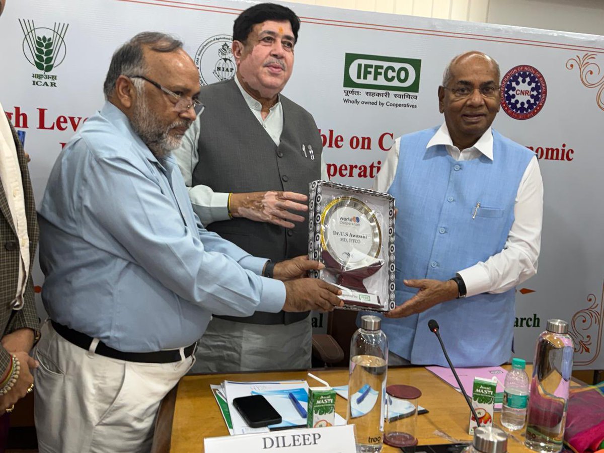 Today, Sh. <a href="/binodrp/">BINOD ANAND</a>, Executive President, World Cooperation Economic Forum (WCOOPEF) <a href="/cnriglobal/">CNRI</a> and Dr. P S Birthal, Director, <a href="/icarindia/">Indian Council of Agricultural Research.</a> welcomed &amp; felicitated me during the National Round Table on the Cooperative Economic Framework with ICAR-NIAEP. Sh. <a href="/Dileep_Sanghani/">DILEEP SANGHANI</a> Ji,