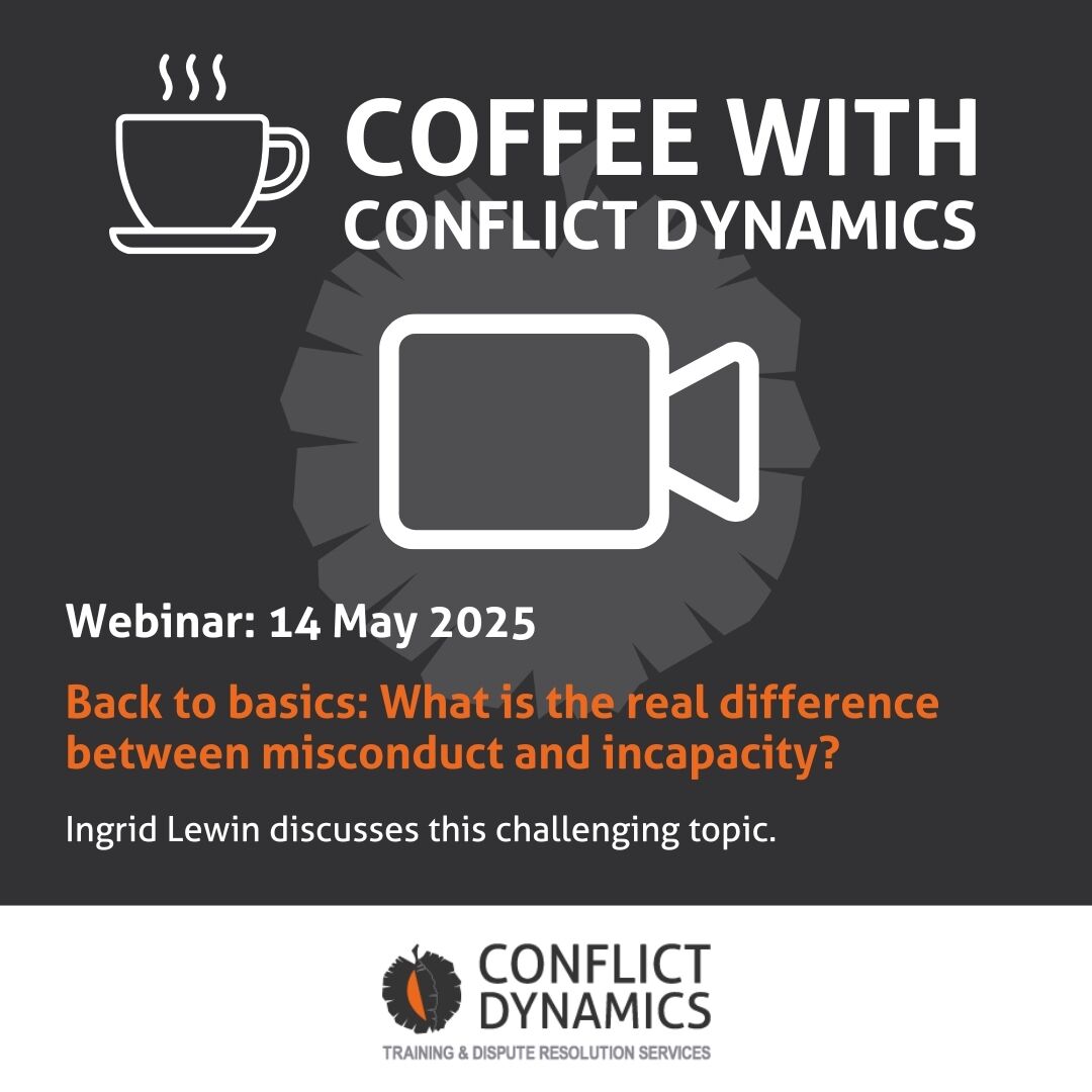 Coffee with <a href="/ConflictDynamo/">Conflict Dynamics</a>: Ingrid Lewin 14 May 2025 <a href="/15h00/">15H00</a> discusses 𝗕𝗮𝗰𝗸 𝘁𝗼 𝗕𝗮𝘀𝗶𝗰𝘀: 𝗪𝗵𝗮𝘁’𝘀 𝘁𝗵𝗲 𝗿𝗲𝗮𝗹 𝗱𝗶𝗳𝗳𝗲𝗿𝗲𝗻𝗰𝗲 𝗯𝗲𝘁𝘄𝗲𝗲𝗻 𝗺𝗶𝘀𝗰𝗼𝗻𝗱𝘂𝗰𝘁 &amp; 𝗶𝗻𝗰𝗮𝗽𝗮𝗰𝗶𝘁𝘆? Register here: tinyurl.com/mr3mhjy8
#ConflictDynamics