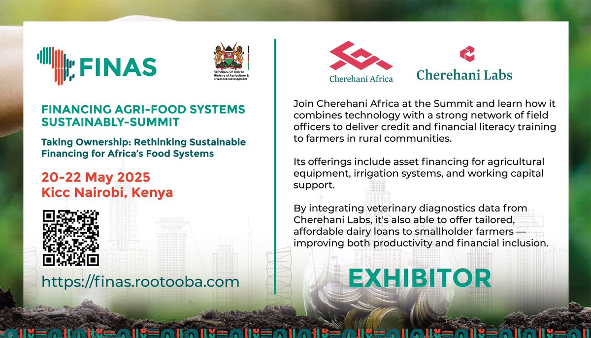 We’ll be part of this year’s Finance Agri-food Systems Sustainably Summit, taking place from May 20th to 22nd, 2025.

We’ll showcase how we integrate tech with field officers to deliver tailored agri-finance solutions &amp; financial literacy training to farmers in rural communities.
