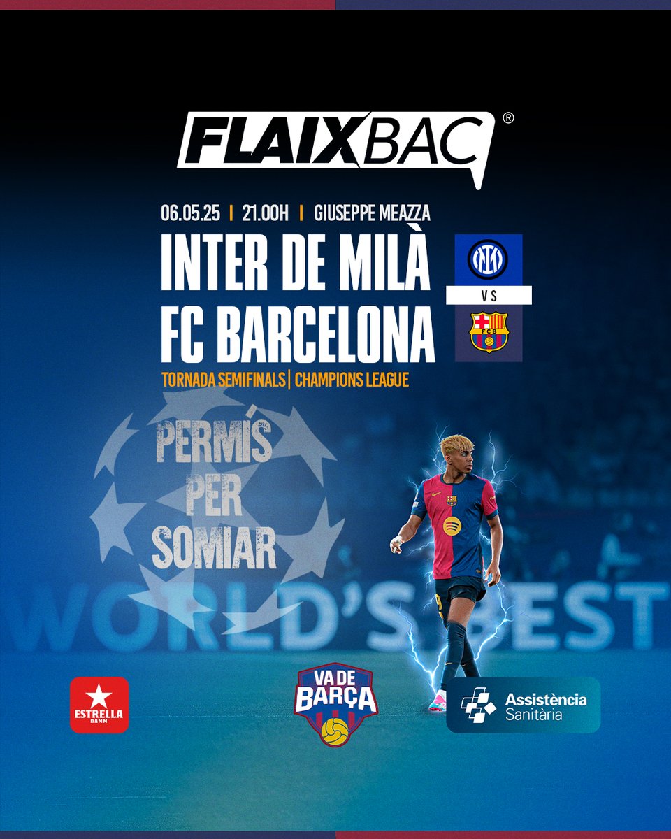 🔵🔴 ᴇʟ ʙᴀʀçᴀ éꜱ ʟᴀ ɴᴏꜱᴛʀᴀ ᴠɪᴅᴀ 

🗓 Dimarts 6 de maig
⚽️ Inter de Milà - FC Barcelona 
🏟 Giuseppe Meazza
🕘 21:00

Des de les 20.45 en directe a través de Twitch i Youtube de Flaixbac i per l'Instagram de Va de Barça 📺