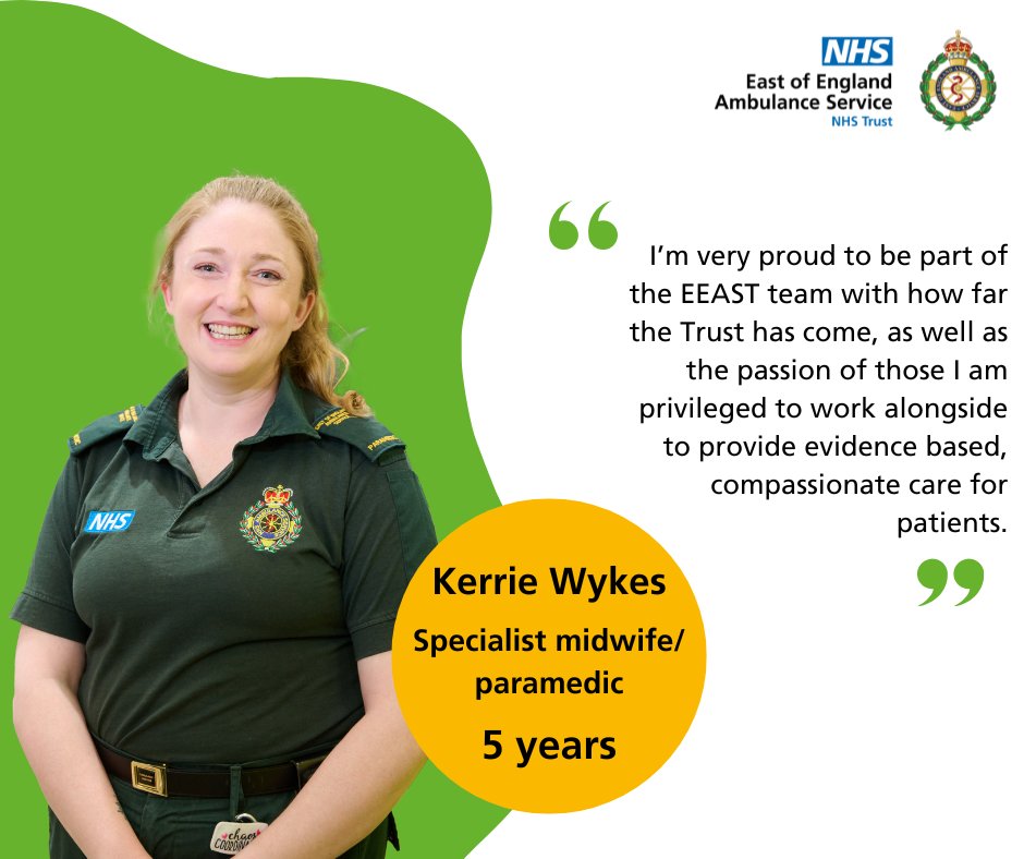 Kerrie Wykes is a specialist midwife/paramedic who has been with the Trust for five years.

Read more about Kerrie’s #CareerForLife journey with us: eastamb.nhs.uk/join-the-team/…