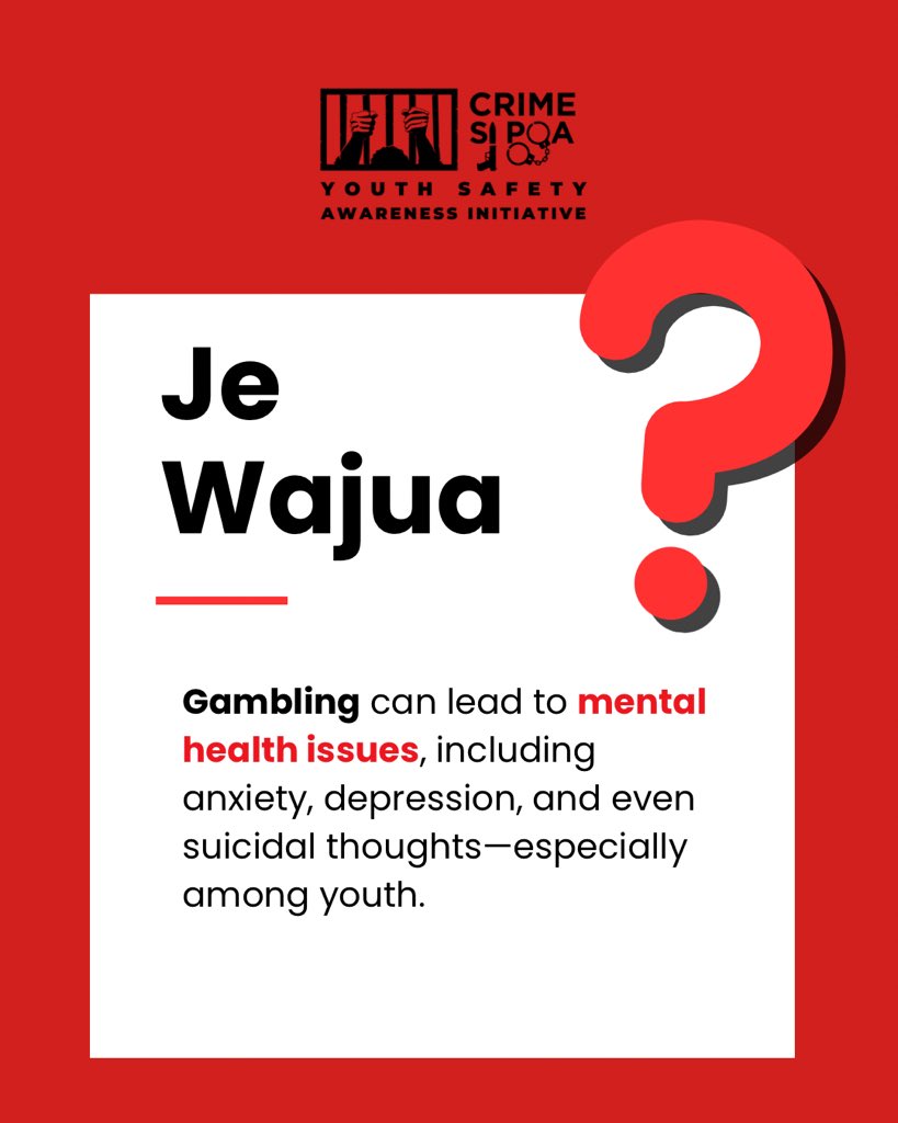 CrimeSiPoaKenya's tweet photo. Did you know that most gamblers lose money over time, making betting companies the real winners? What other facts do you know about gambling? Share them in the comment section.
#crimesipoa #gamblingproblem https://t.co/HSTlgBAD0R