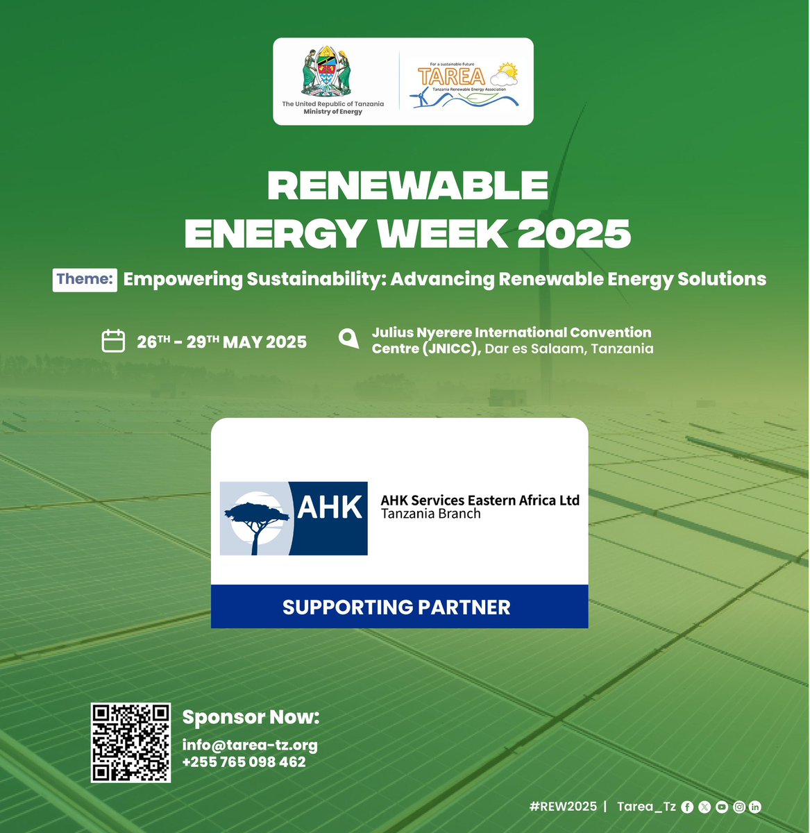 💡TAREA is thrilled to announce AHK Eastern Africa - Delegation of German Industry and Commerce for Eastern Africa as the official Supporting Partner in the Renewable Energy Week on 28th &amp;29th May 2025 at JNICC Dar es Salaam

Registration is still open lnkd.in/eREiPzPV