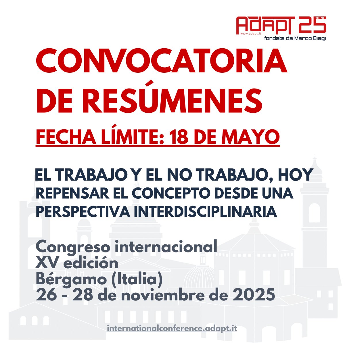 Lavinia Serrani (@laviniaserrani) on Twitter photo 🚨¡Se acerca la fecha límite!
Envía tu resumen o propuesta de simposio para la XV #ADAPTConference2025 antes del 18 de mayo.
Únete al debate sobre #futurodeltrabajo ➡️
🔗internationalconference.adapt.it/submission-por…
✍️La participación es gratuita, pero es necesario registrarse: internationalconference.adapt.it/registration/ 🚨¡Se acerca la fecha límite!
Envía tu resumen o propuesta de simposio para la XV #ADAPTConference2025 antes del 18 de mayo.
Únete al debate sobre #futurodeltrabajo ➡️
🔗internationalconference.adapt.it/submission-por…
✍️La participación es gratuita, pero es necesario registrarse: internationalconference.adapt.it/registration/